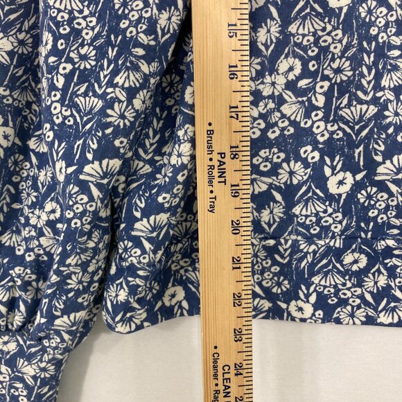 New LC Lauren Conrad Large Blue White Ditsy Floral Square Neck Puff Sleeve Blous - Picture 6 of 10